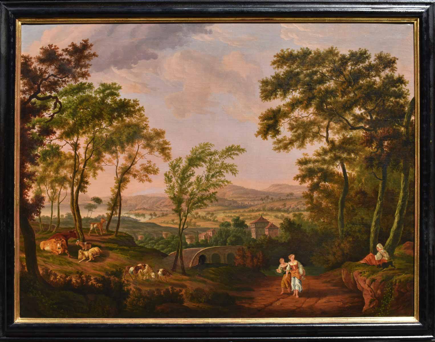 Jacob Philip Hackert - okruh - Krajina s můstkem a figurální stafáží