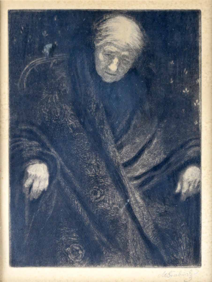 Max Švabinský - Babička v šálu (Portrét paní Vejrychové)