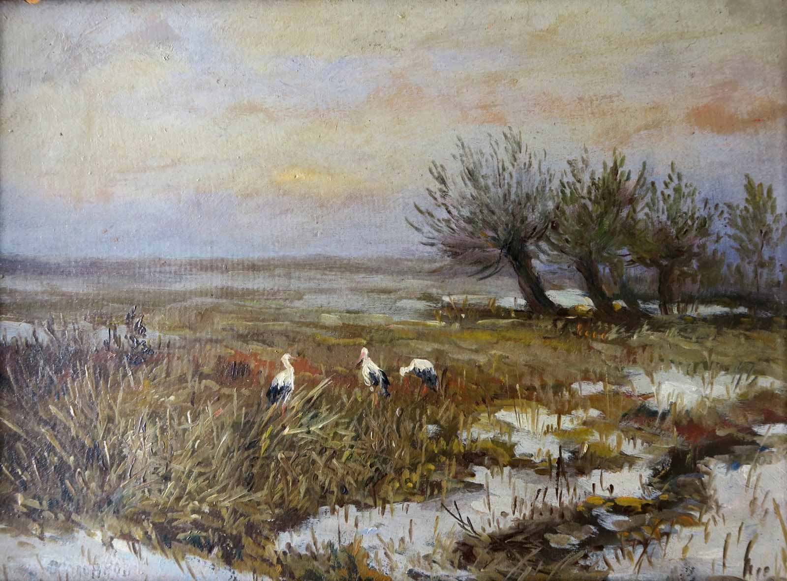 Ruský malíř - Krajina s čápy