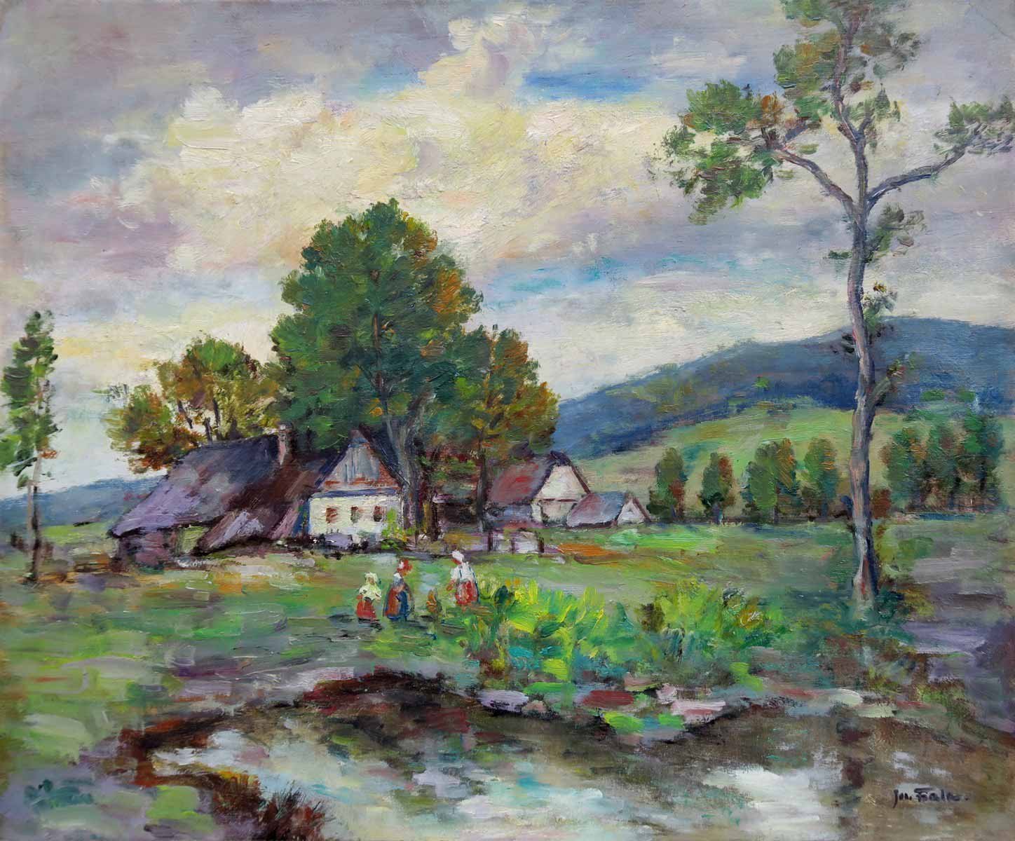 Josef Fiala - Krajina s chalupami a rybníkem