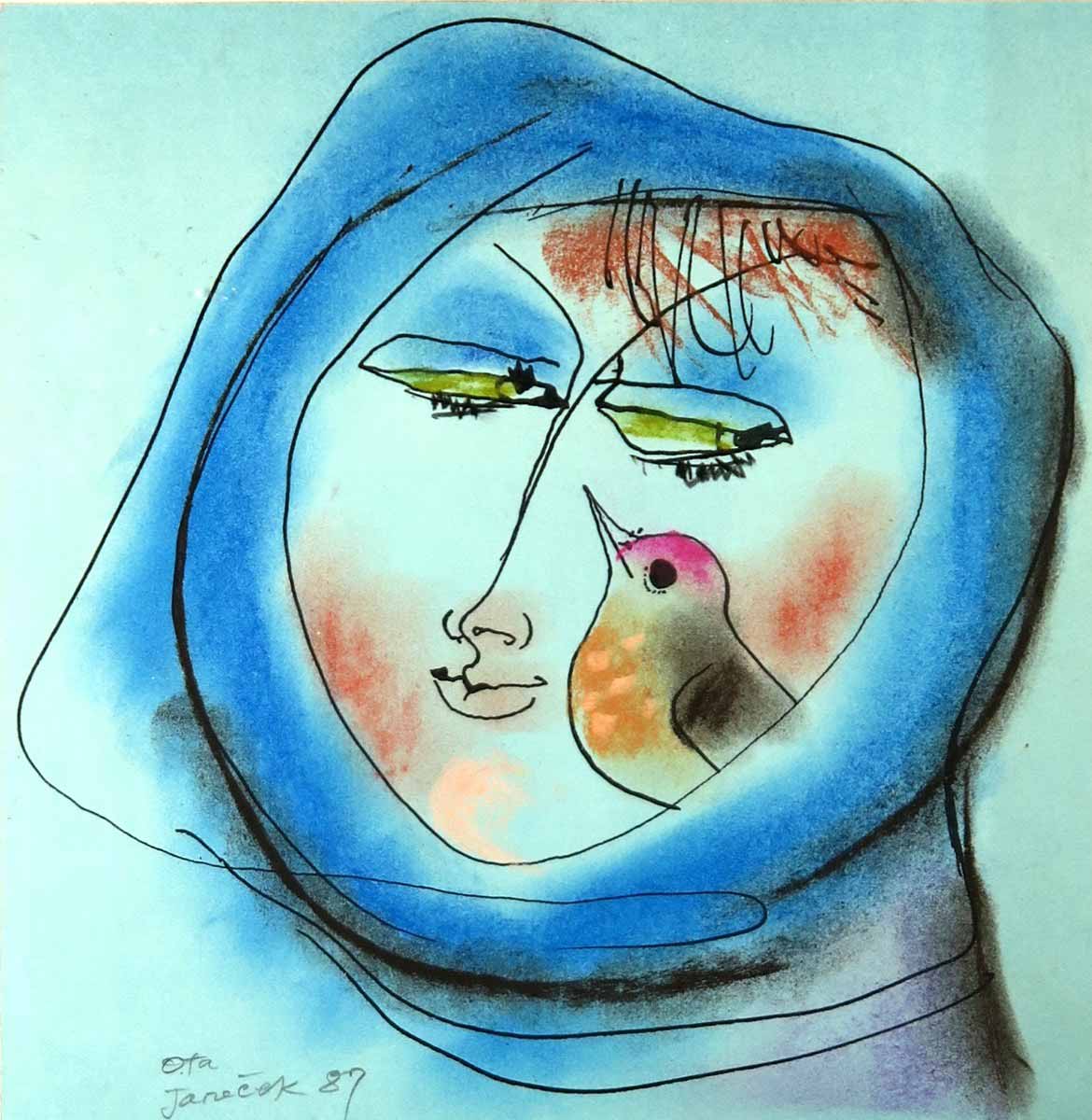 Ota Janeček (1919 - 1996) - Dívka s ptáčkem