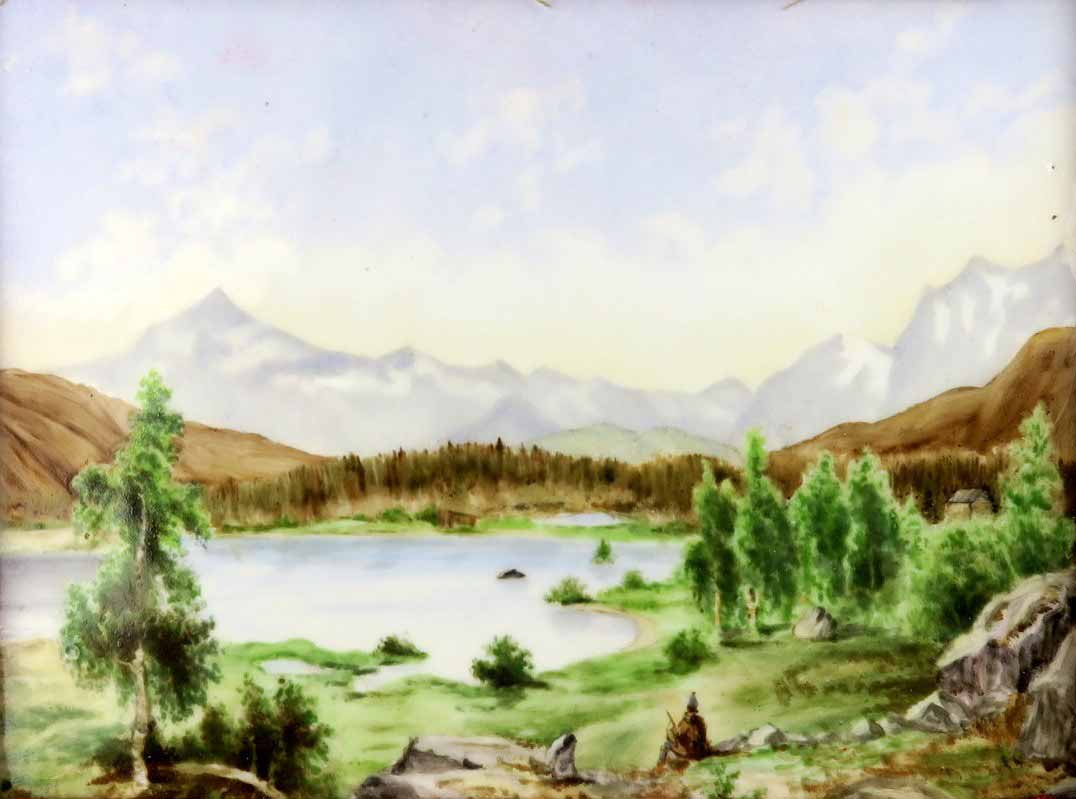 Porcelánový obraz "Horská krajina s vodní plochou"