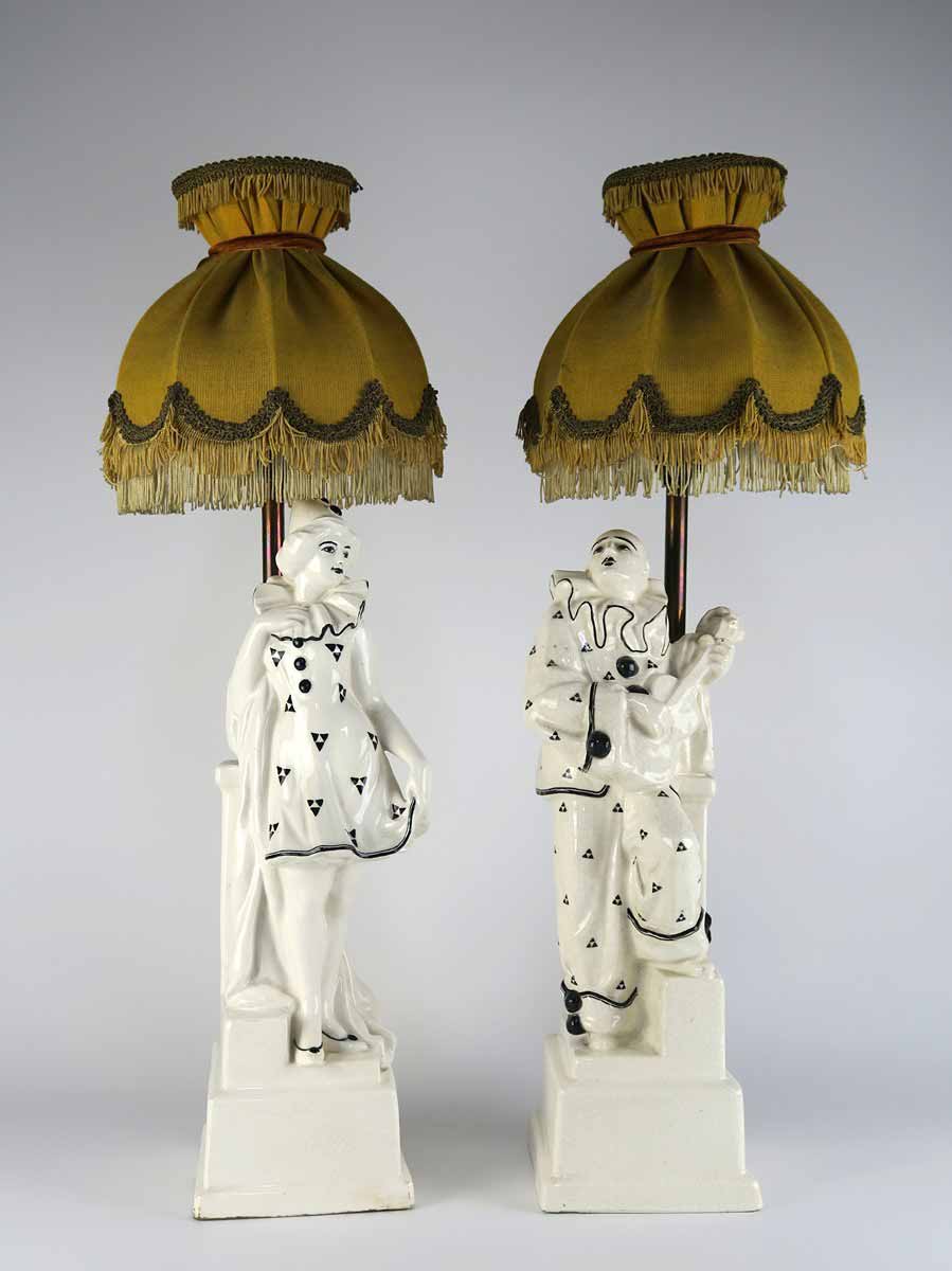 Pár figurálních lamp "Harlekýn a Kolombína" - Bechyně