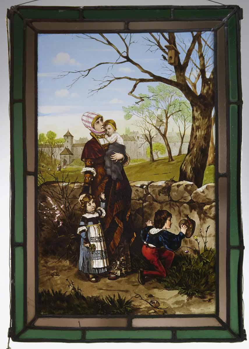 Skleněná vitráž "Na procházce"