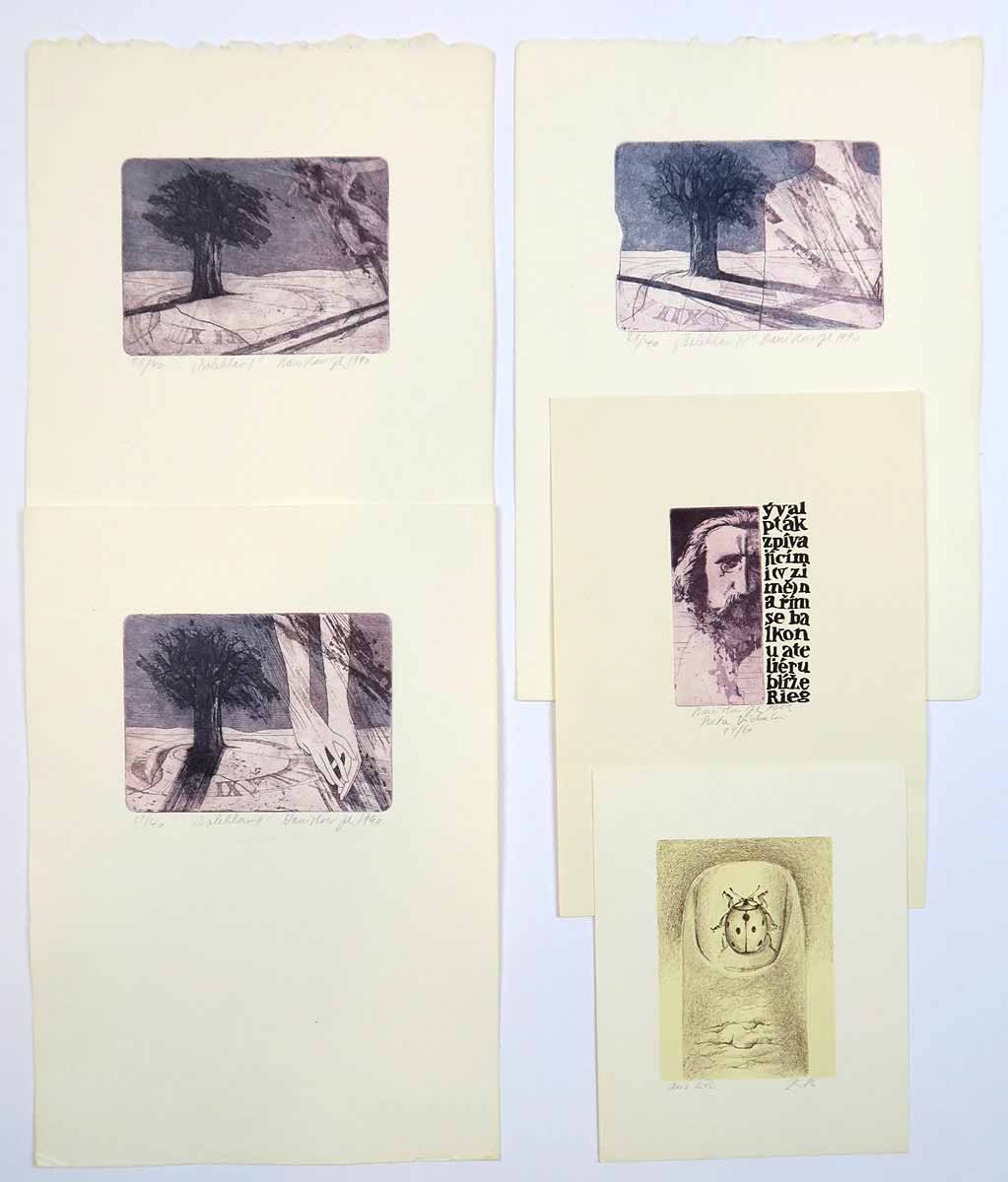 Stanislav Juřík (1948 - 1993) - 5 listů - Beruška na prstu, Bolehlav I., Bolehlav II., Bolehlav IV., Pocta Váchalovi