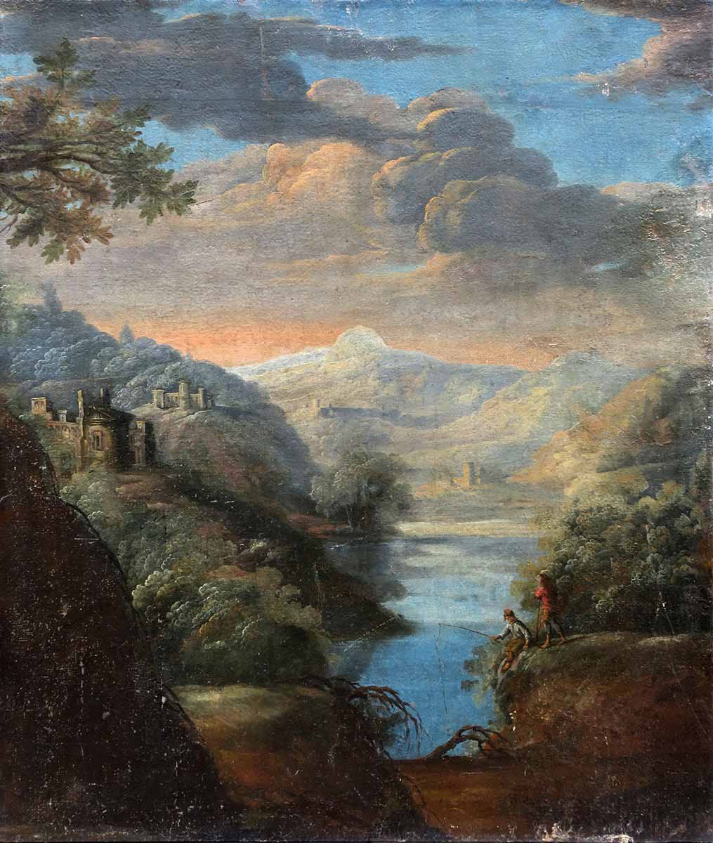 Romantická krajina s rybáři