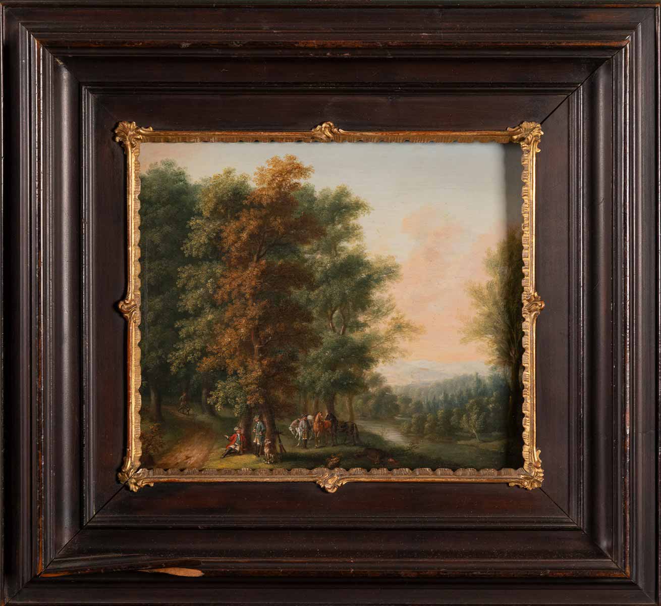 Lesnatá krajina s galantní společností - párové obrazy