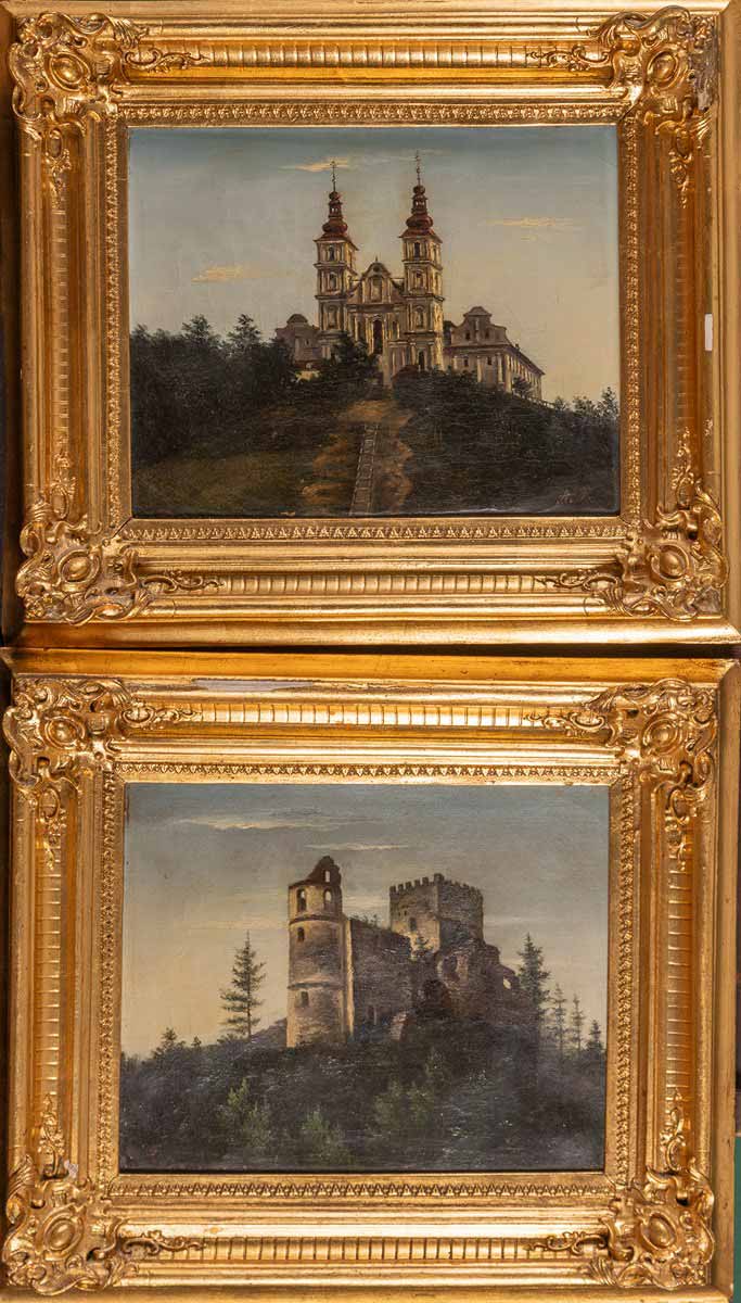 Pohled na Mariatrost v Grazu a na zříceninu hradu - párové obrazy