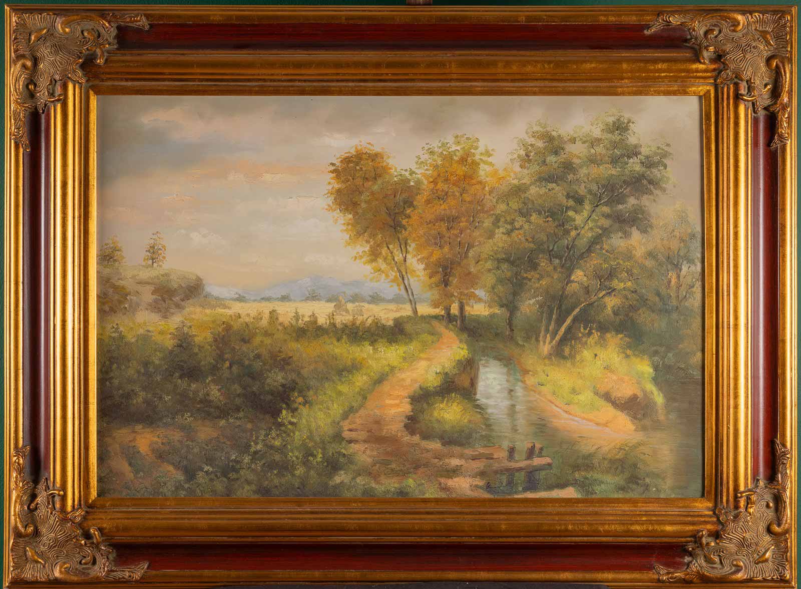 Krajina se stromy a vodní plochou - párové obrazy