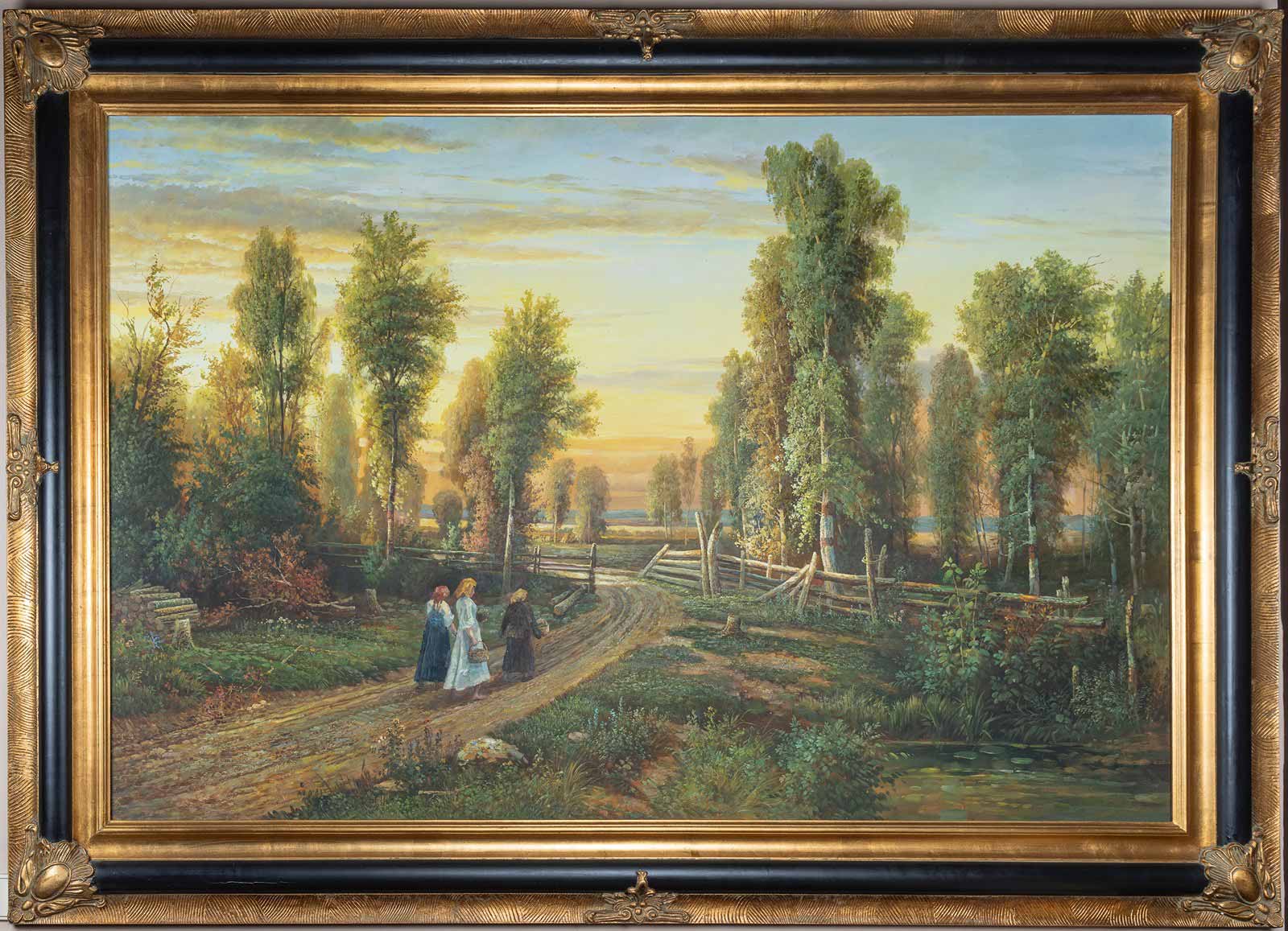 Večerní krajina s dívkami na cestě - velký formát