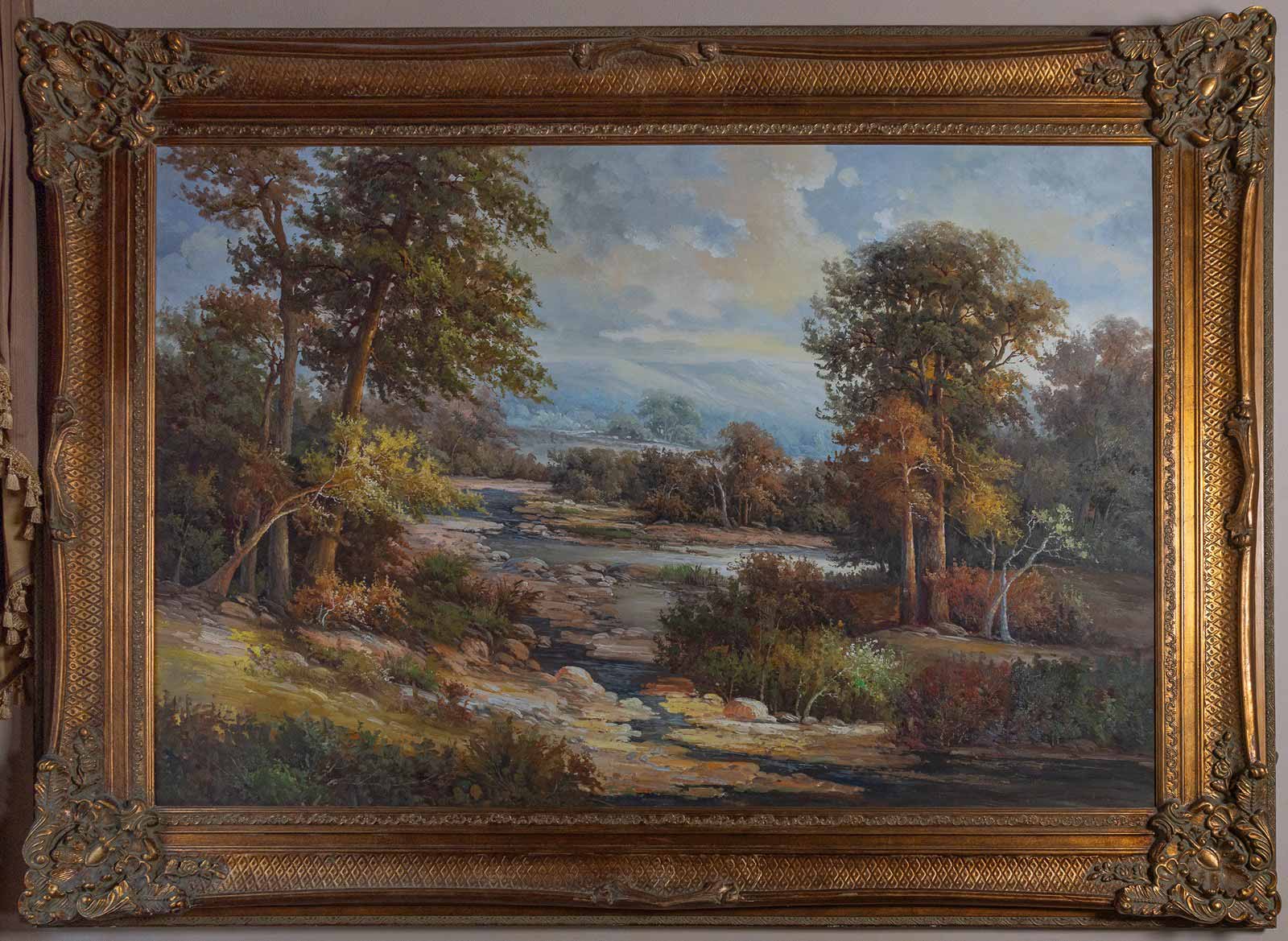 Podzimní krajina se stromy a říčkou velký formát