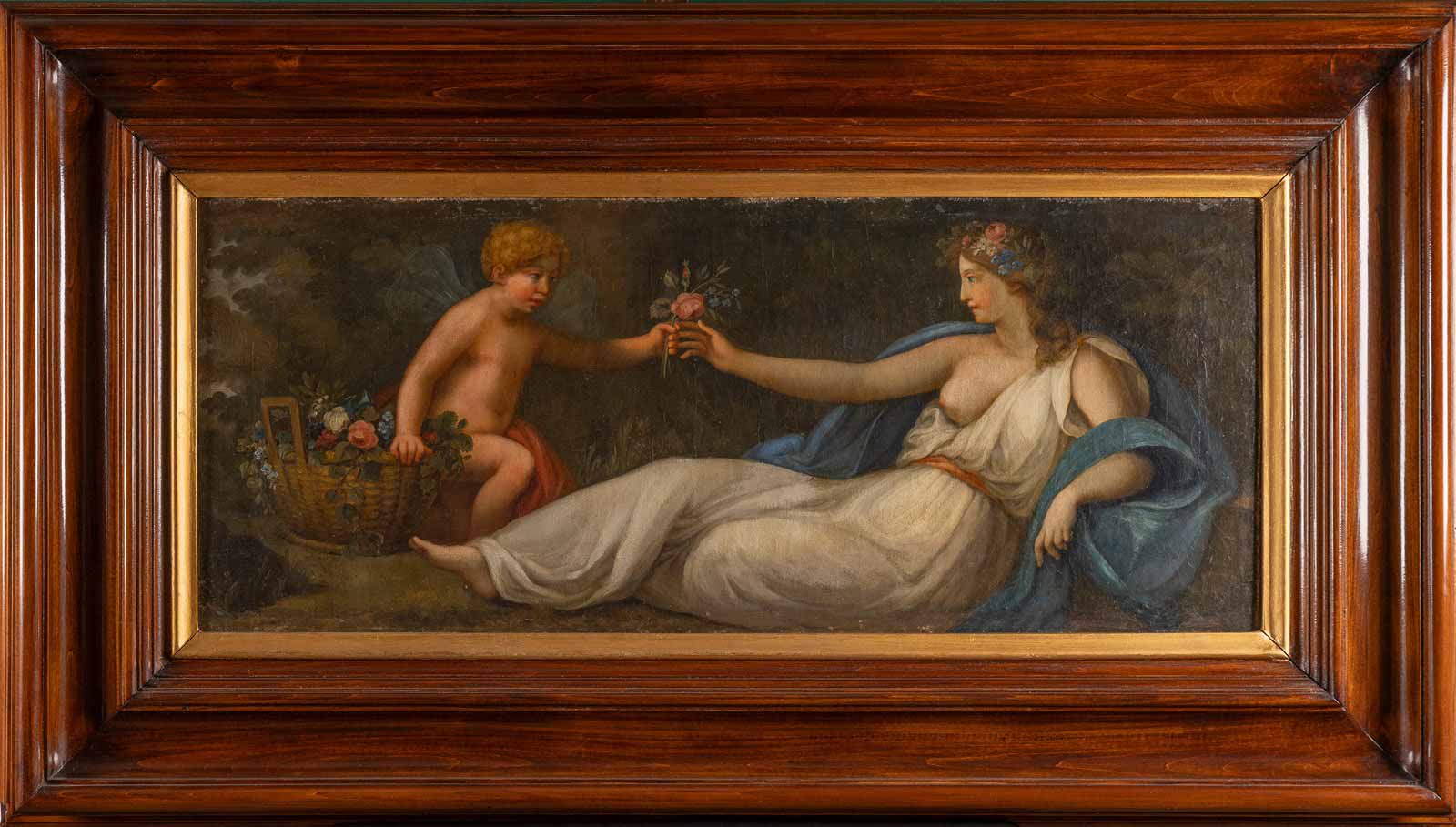 Ležící dívčí akt s putti a košem květů