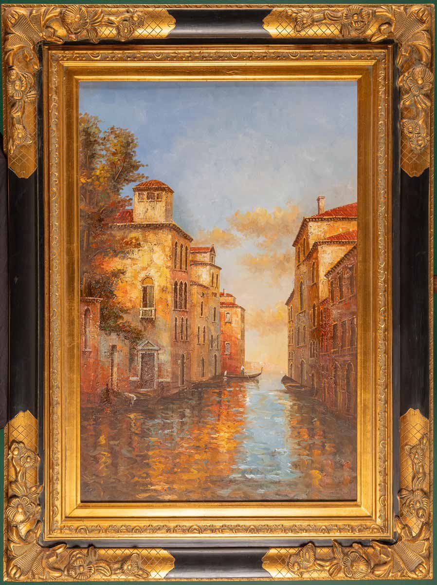 Kanál v Benátkách s gondolou