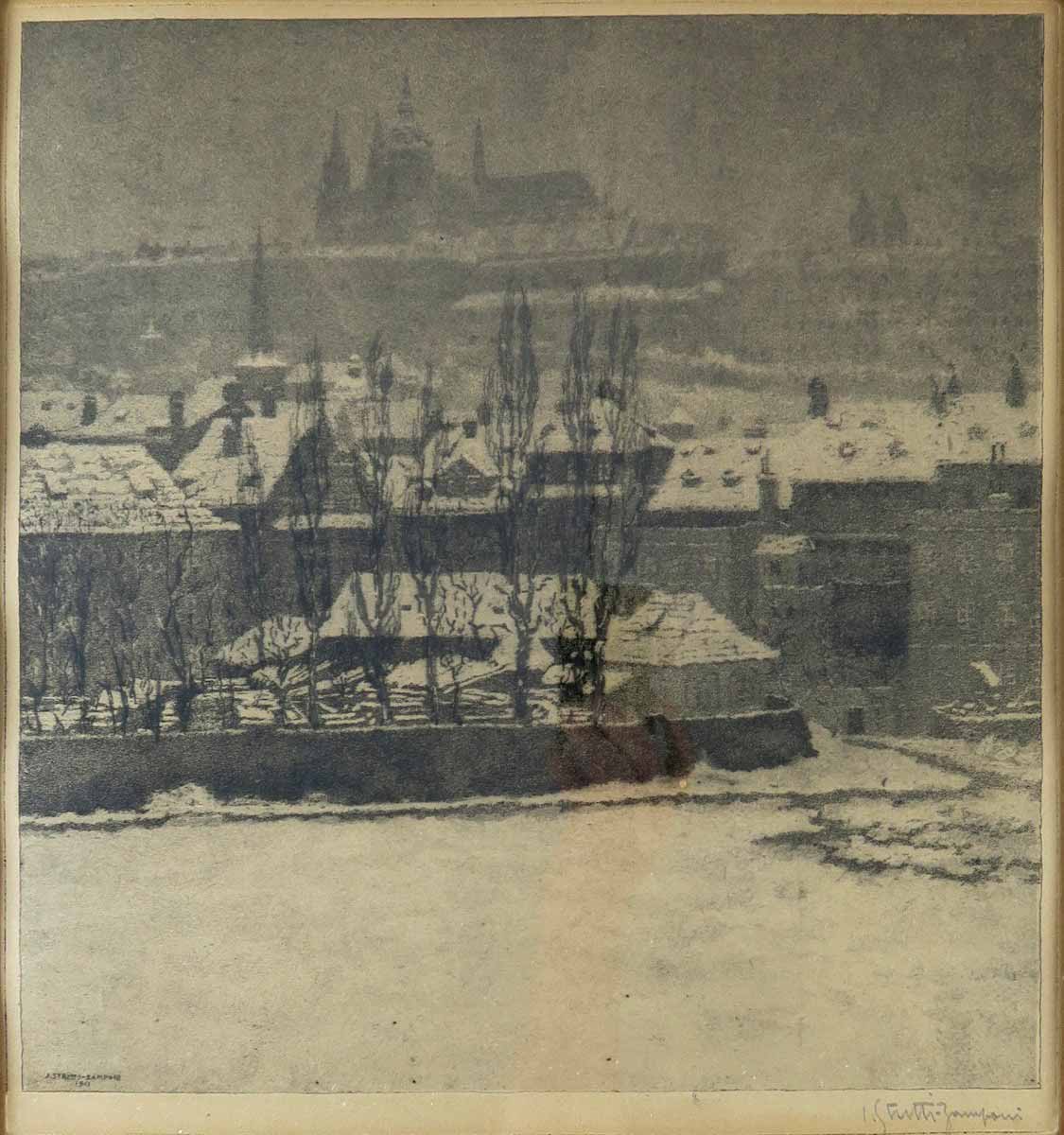 Jaromír Stretti - Zamponi (1882 - 1959) - Pohled na Pražský hrad v zimě