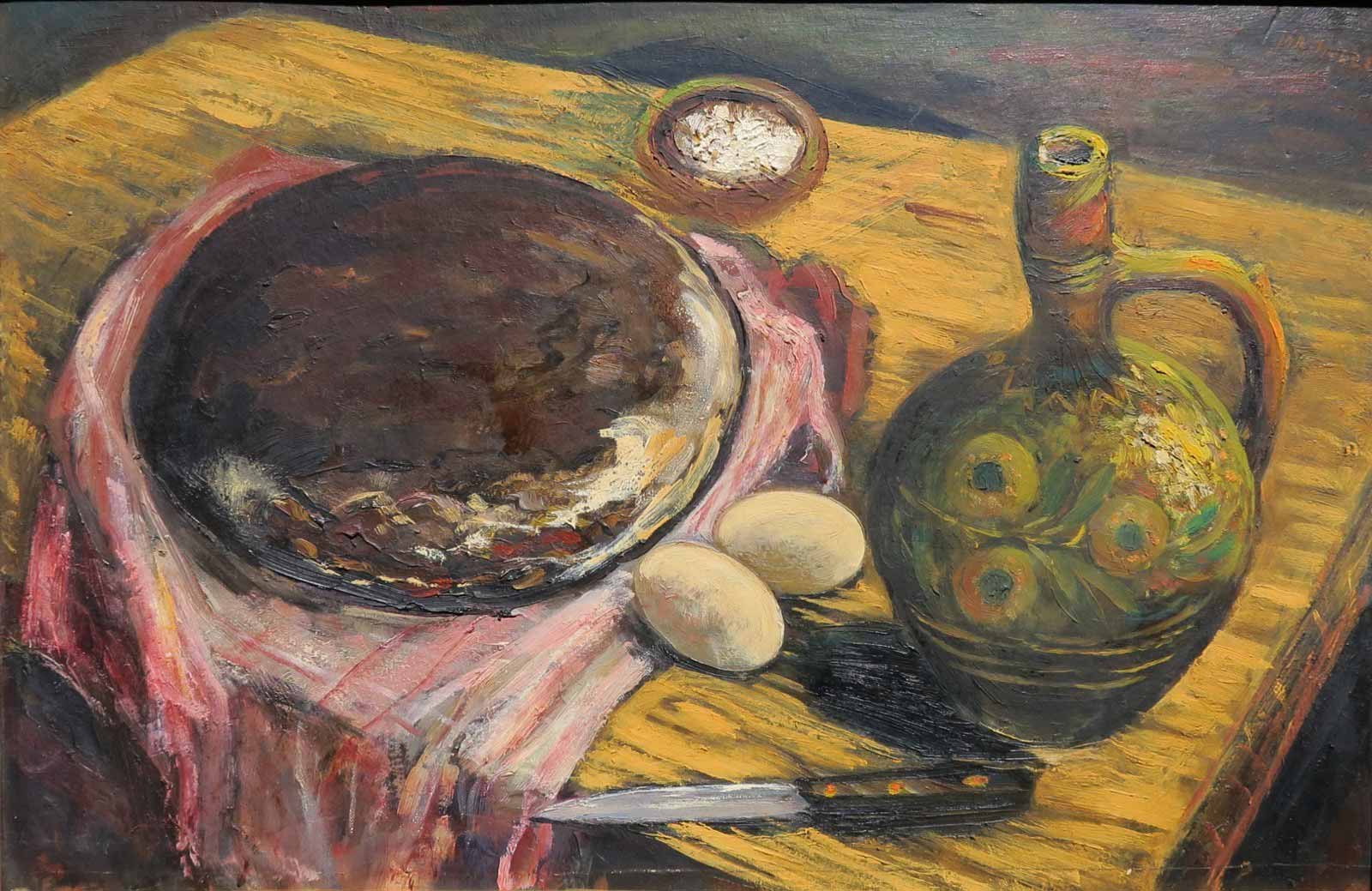 Jaroslav Hudec- Zátiší s talířem a džbánem