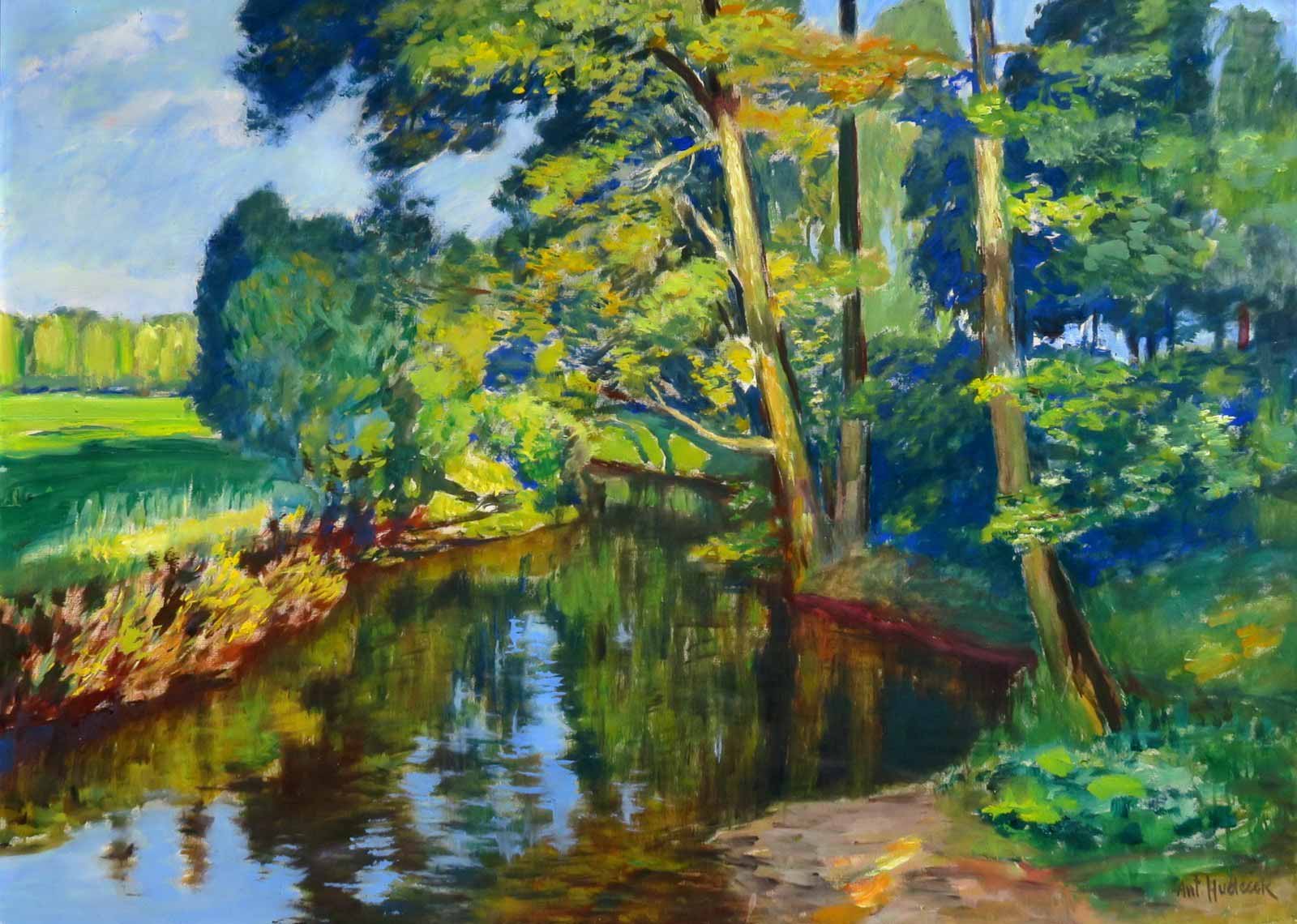 Antonín Hudeček - Krajina se stromy u řeky