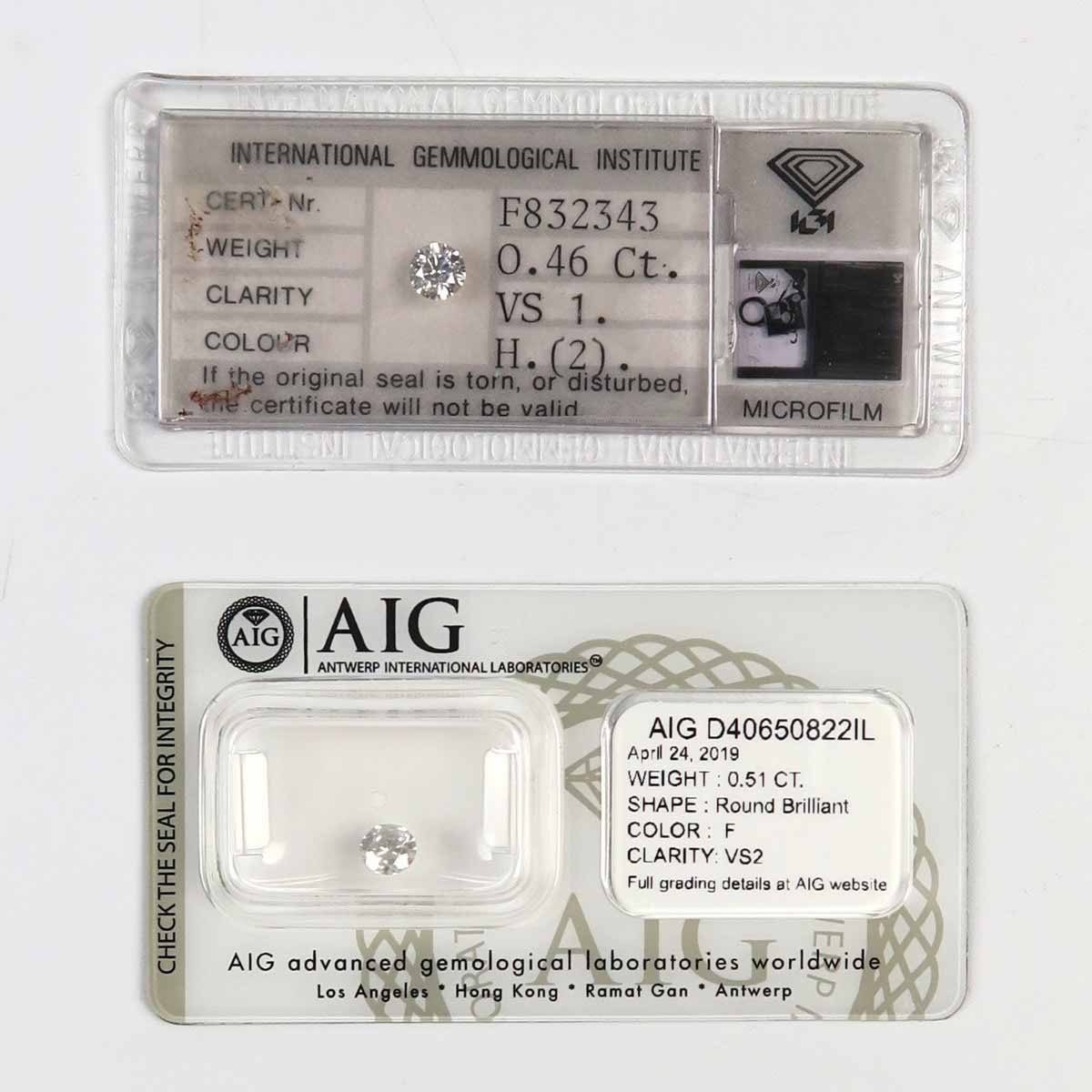 Dva brilianty, celkem 0,97 ct